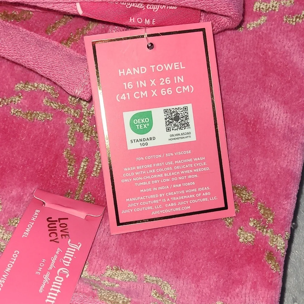 Juicy Couture Pink Towel Set with Gold Accents